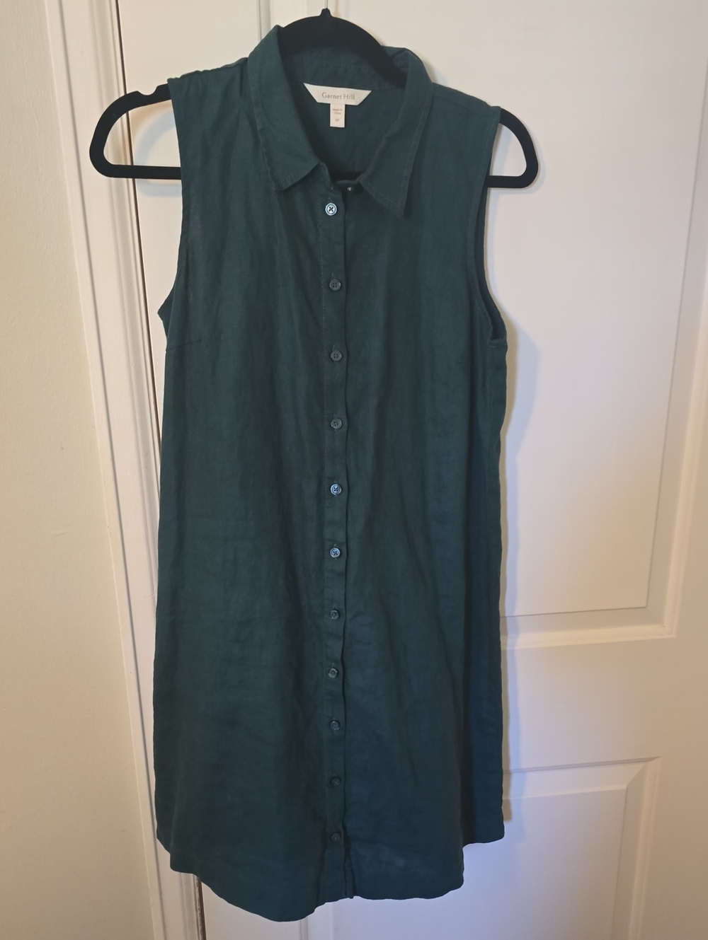 Garnet Hill Sleeveless Button-Front Midi Dress in Deep Teal